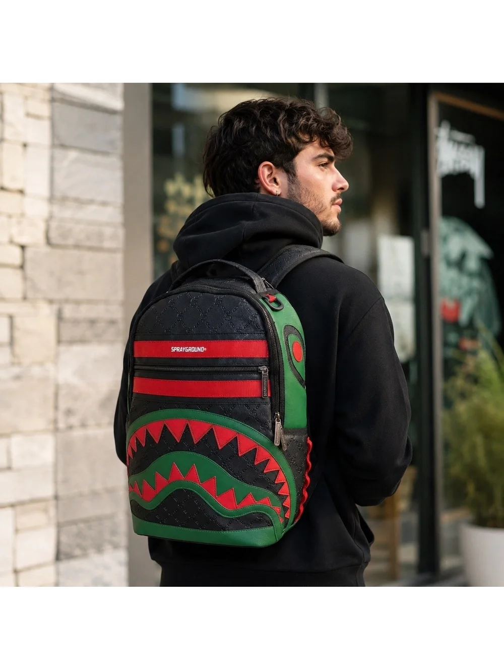 Sprayground Dinero Shark Backpack DLXV Limited Edition HTF Black Red Green